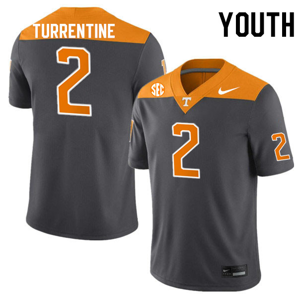 Youth #2 Andre Turrentine Tennessee Volunteers College Football Jerseys Stitched-Anthracite